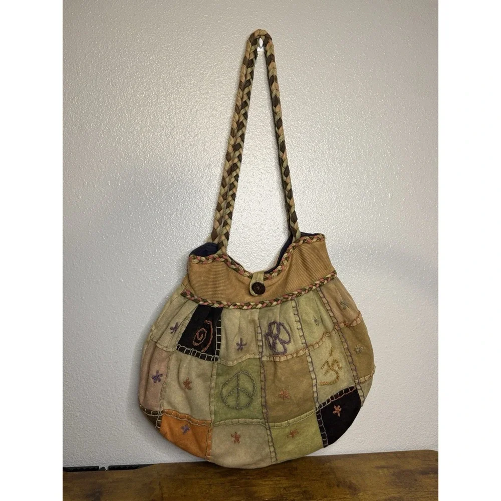 Boho Patchwork Hobo Shoulder Bag Multicolor Purse Hippie Braided Handle